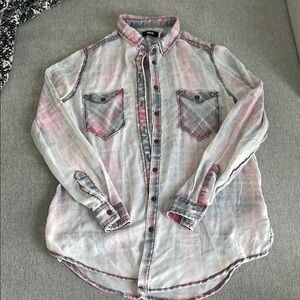 Urban Outfitters Pink and Gray Button Down Shirt